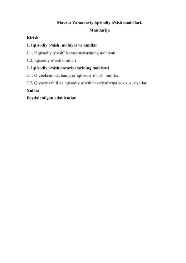 Zamonaviy iqtisodiy o'sish modellari