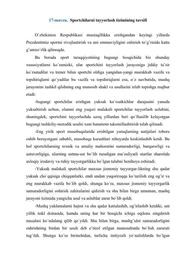 Sportchilarni tayyorlash tizimi