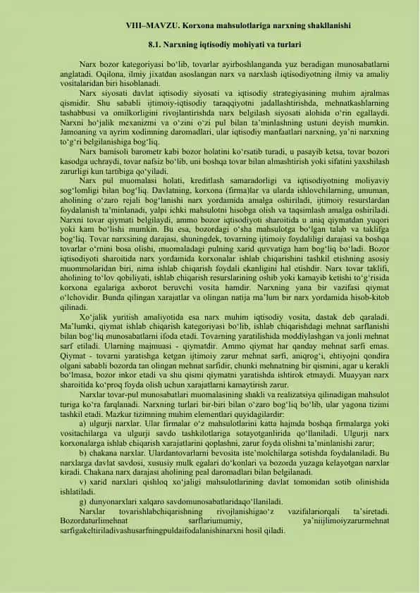 Narxning iqtisodiy mohiyati va turlari