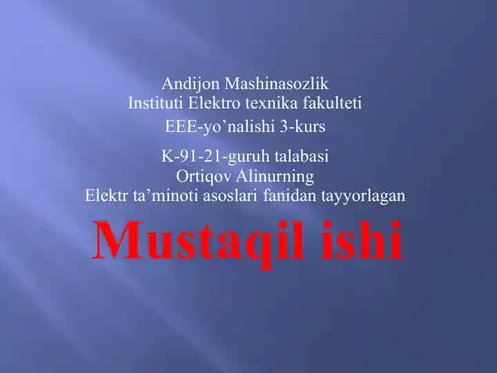 Kompensatsiyalanuvchi reaktiv quvvatning miqdorini aniqlash