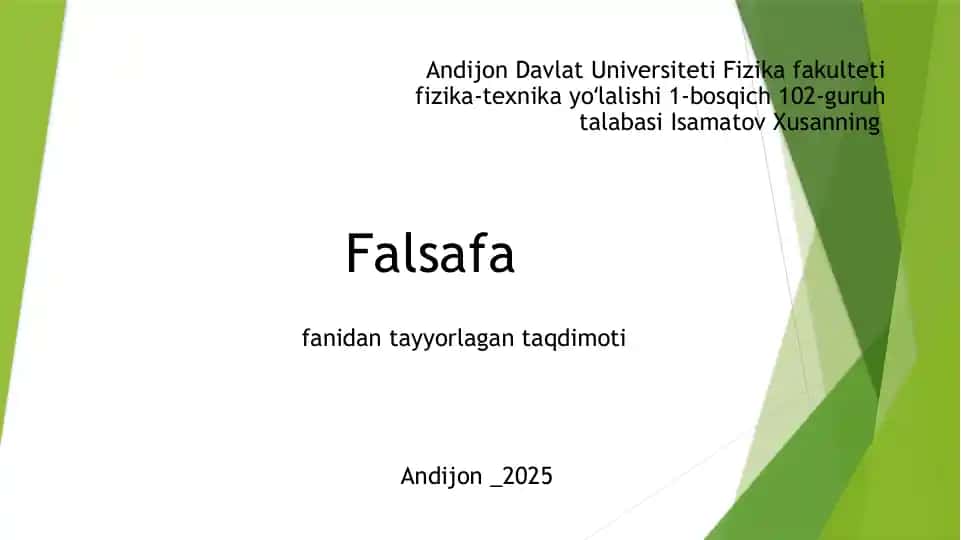 Falsafa fanidan tayyorlagan taqdimoti