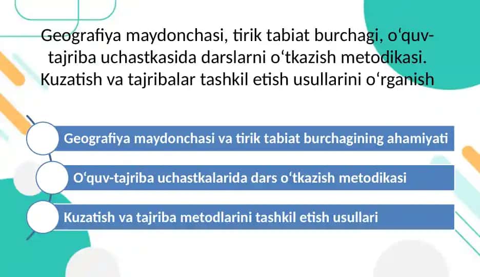 Geografiya maydonchasi o‘quv-tajriba uchastkasi metodikasi