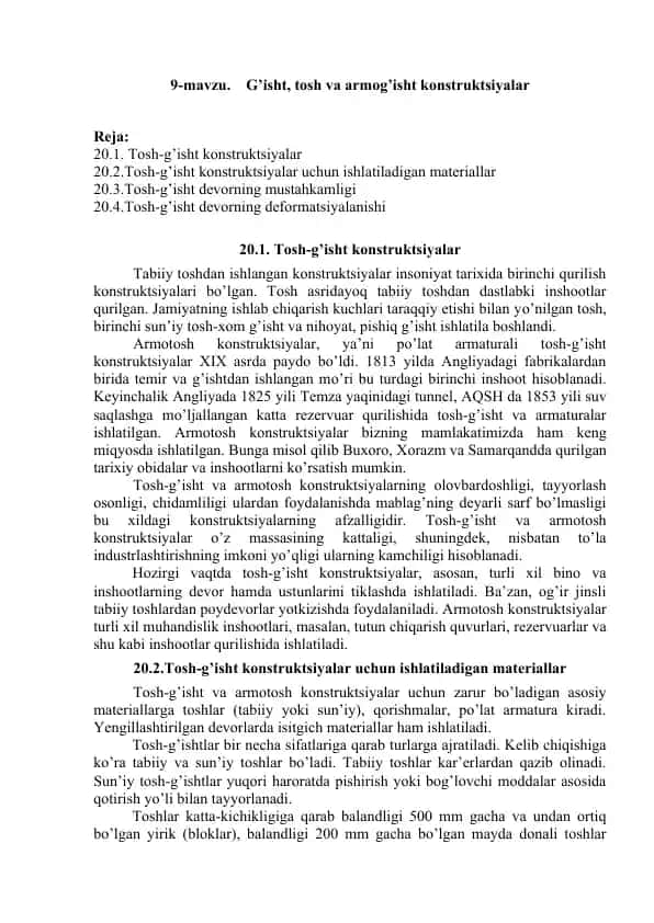 Tosh-g’isht va armotosh konstruktsiyalar