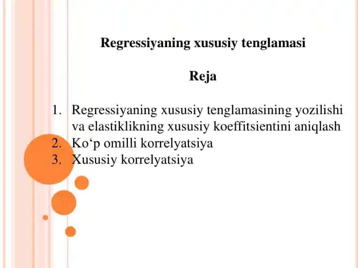 Regressiyaning xususiy tenglamasi