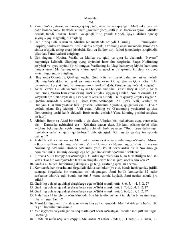 Matematika va mantiq masalalari to‘plami