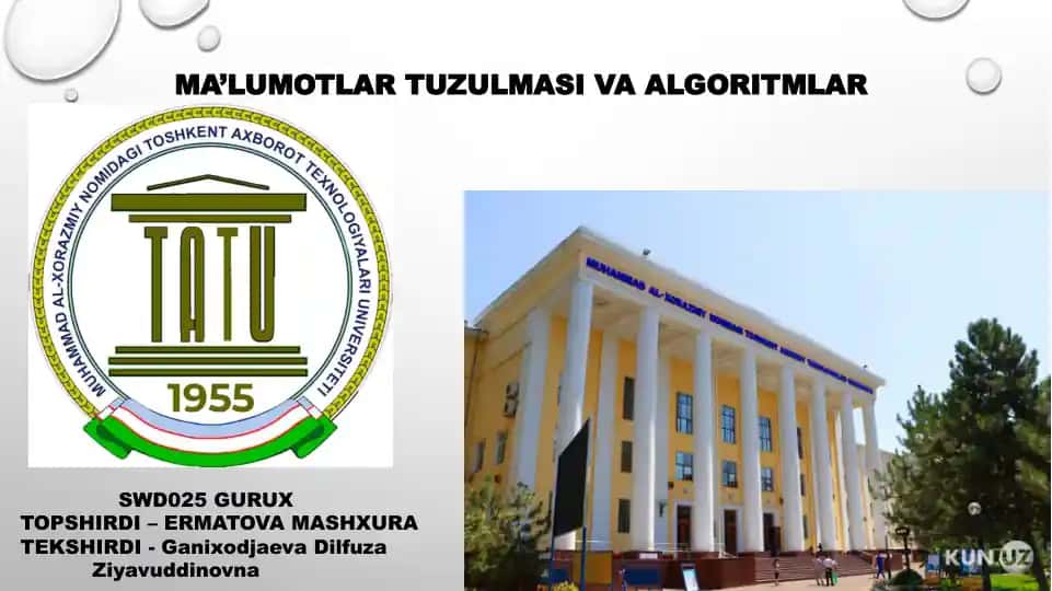 MA’LUMOTLAR TUZULMASI VA ALGORITMLAR