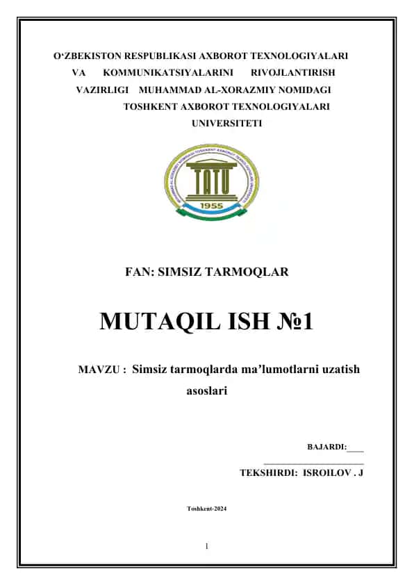 Simsiz tarmoqlarda maʼlumotlarni uzatish asoslari