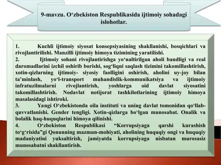 Ijtimoiy sohadagi islohotlar
