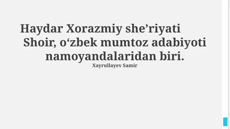 Haydar Xorazmiy she’riyati