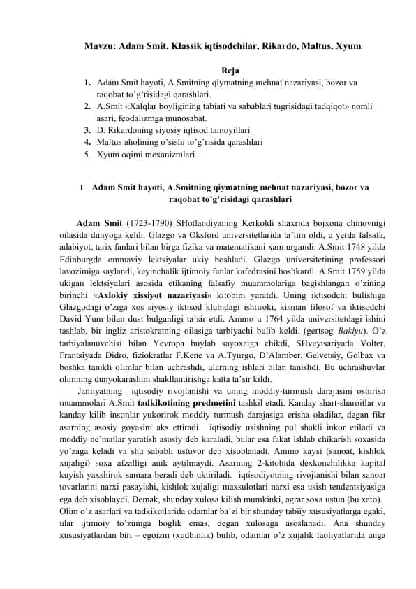 Adam Smitning ``Axlokiy xissiyot nazariyasi'' kitobi