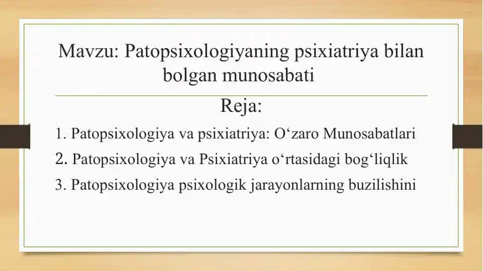 Patopsixologiyaning psixiatriya bilan bolgan munosabati