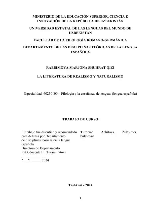 Trabajo de Curso sobre la Literatura de Realismo y Naturalismo
