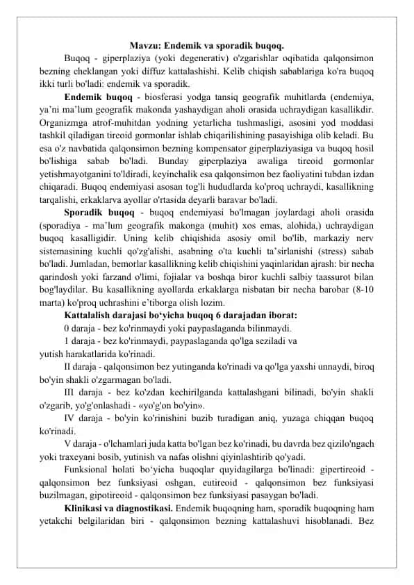 Endemik va sporadik buqoq haqida ma'ruza