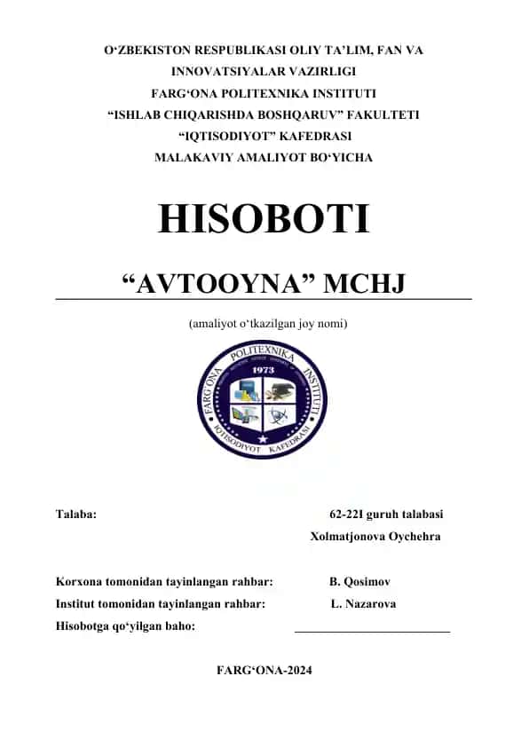 Avtooyna MCHJ hisoboti