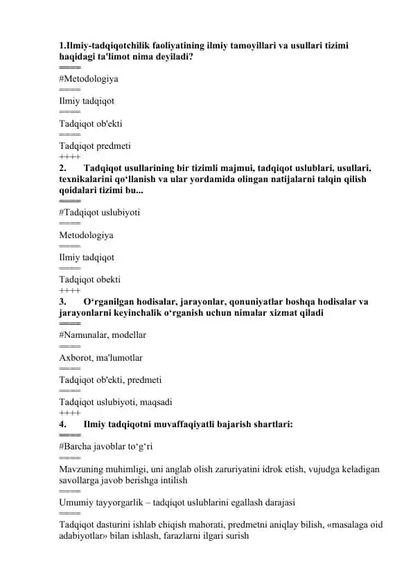 Magistrlik dissertatsiyasi metodologiyasi savol-javoblari