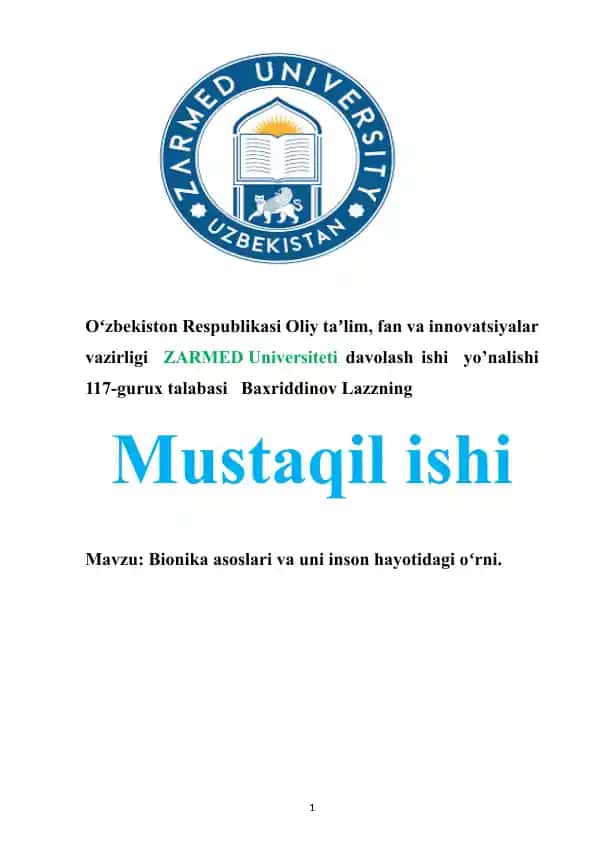 Bionika asoslari va uni inson hayotidagi oʻrni