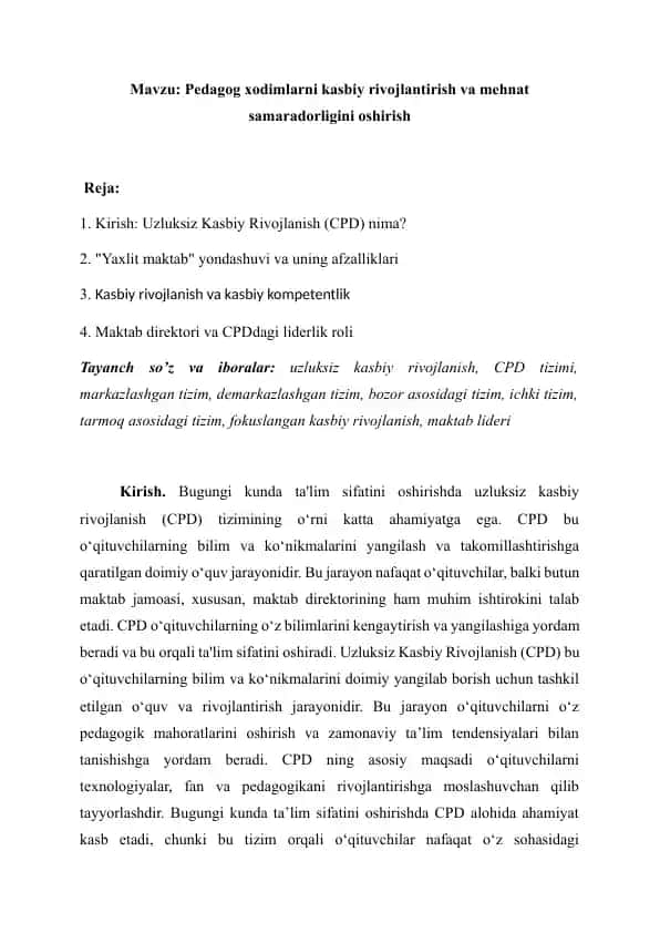 Uzluksiz Kasbiy Rivojlanish (CPD)