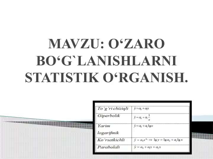 O‘ZARO BO‘G`LANISHLARNI STATISTIK O‘RGANISH