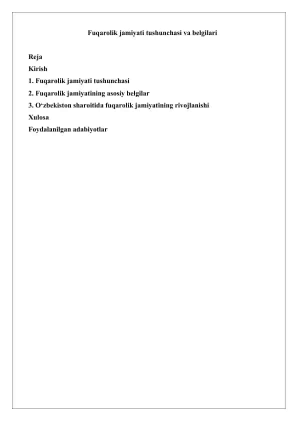 Fuqarolik jamiyati tushunchasi va belgilari