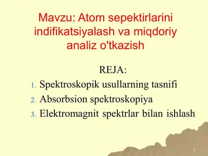 Atom sepektirlarini indifikatsiyalash va miqdoriy analiz o'tkazish