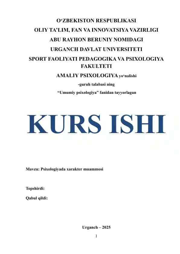 Psixologiyada xarakter muammosi