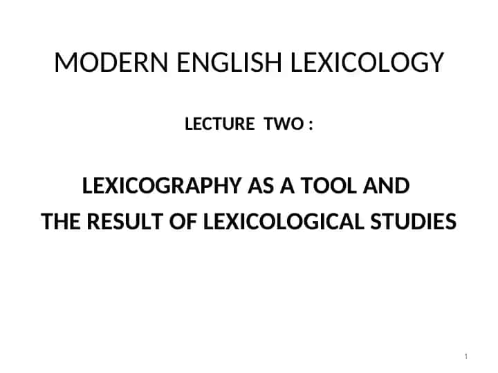 MODERN ENGLISH LEXICOLOGY