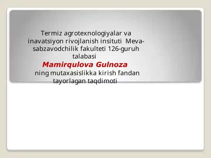 Meva-sabzavotlarni saqlash va dastlabki qayta ishlash texnologiyasi