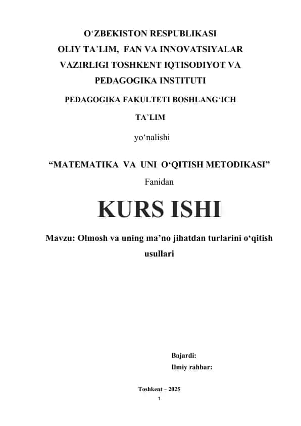 Olmosh va uning ma’no jihatdan turlarini o‘qitish usullari