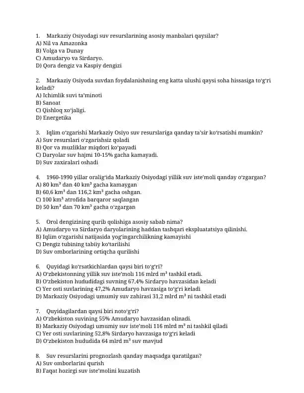 Markaziy Osiyodagi suv resurslari