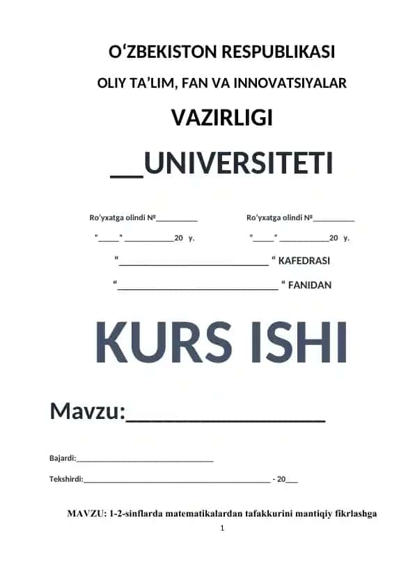 1-2-sinflarda matematikalardan tafakkurini mantiqiy fikrlashga rivojlantiruvchi ijodiy topshiriq tarzida masalalar ustida ishlash metodikasi