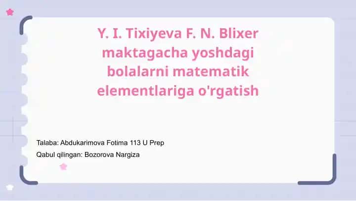 Maktabgacha yoshdagi bolalarni matematik elementlariga o'rgatish