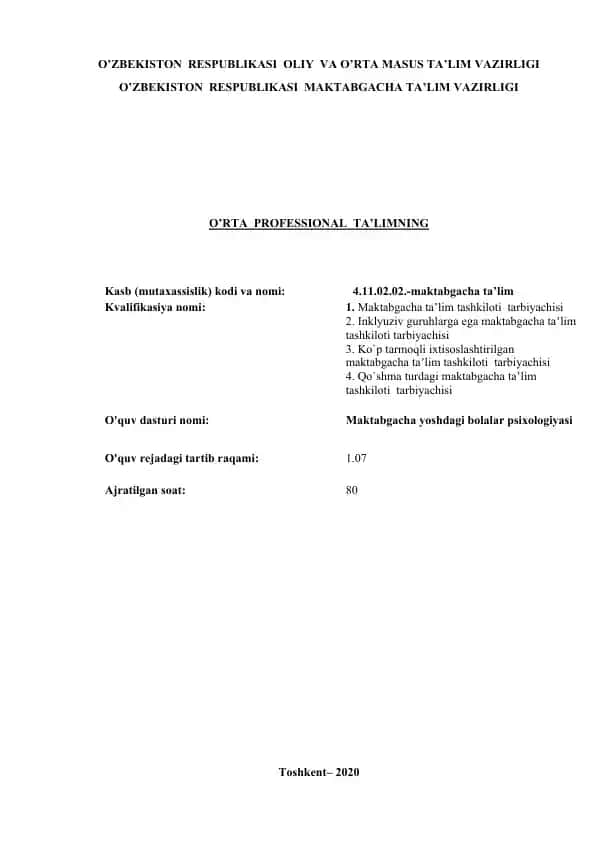 Maktabgacha yoshdagi bolalar psixologiyasi