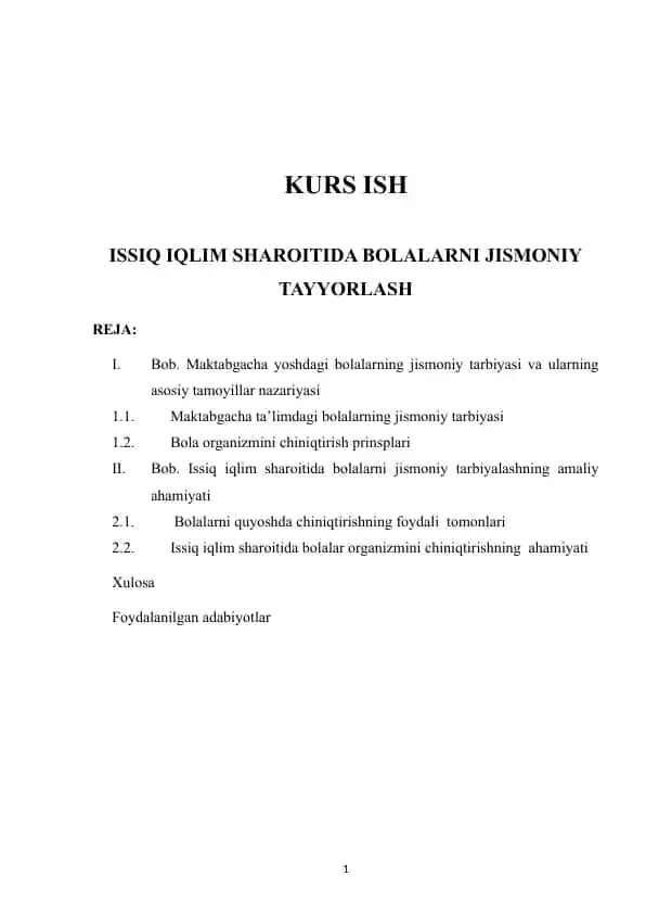 Issiq iqlim sharoitida bolalarni jismoniy tayyirlash