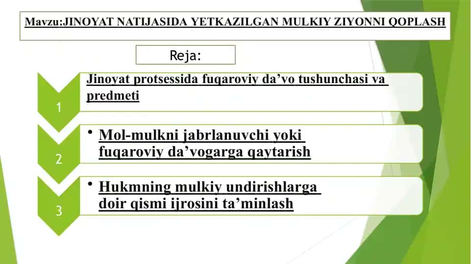 Jinoyat natijasida yetkazilgan mulkiy ziyonni qoplash