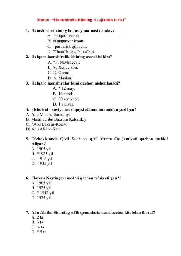 Hamshiralik ishining rivojlanish tarixi