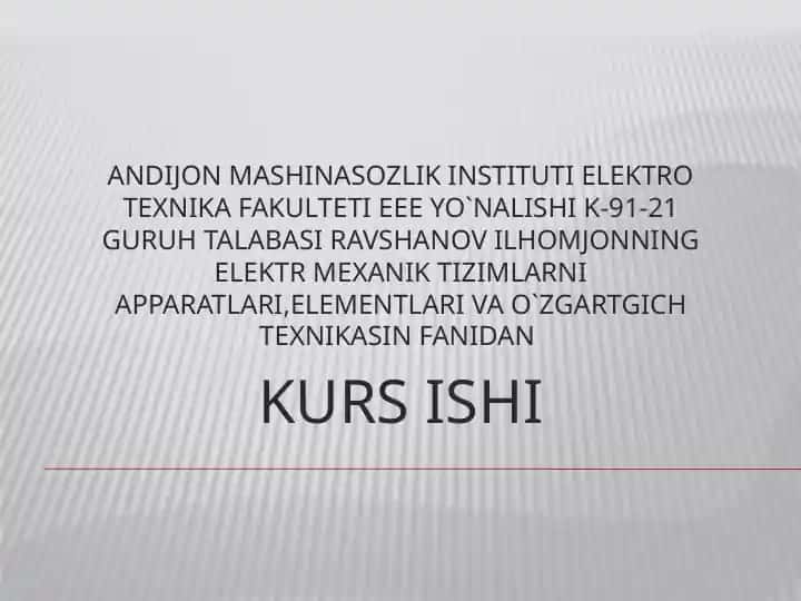 Elektr Mexanik Tizimlarni Apparatlari, Elementlari va O`zgartgich Texnikasi