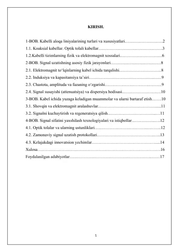 Kabelli Aloqa Texnologiyalari