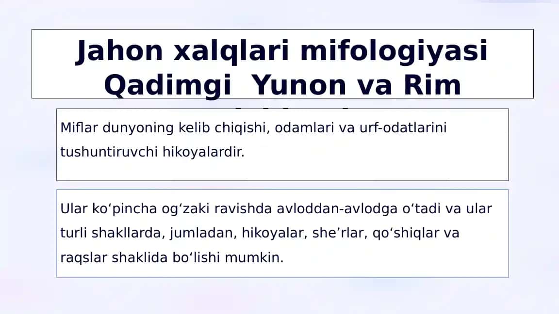 Jahon xalqlarimifologiyasi: Qadimgi Yunon va Rima adabiyoti