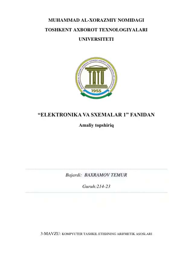 Elektronika va sxemalar 1 fanidan amaliy topshiriq