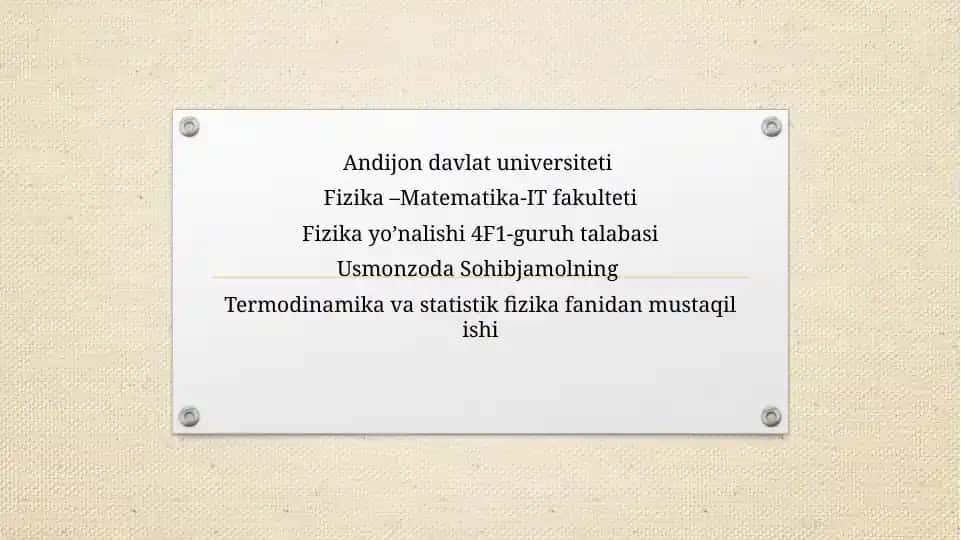 Termodinamika va statistik fizika