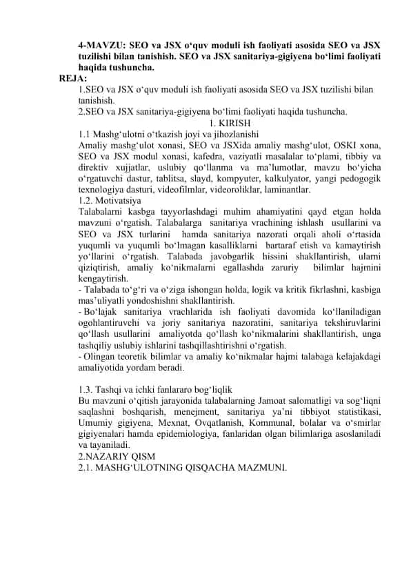 SEO va JSX o‘quv moduli