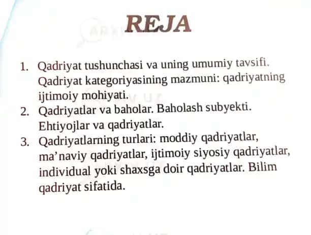 Qadriyatlar va ularning o'rni inson hayotida
