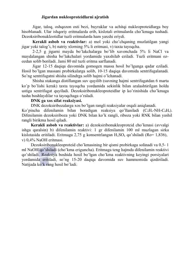 Jigardan nukleoproteidlarni ajratish