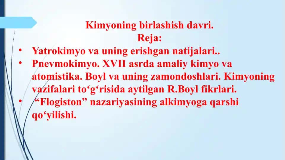 Kimyoning birlashish davri