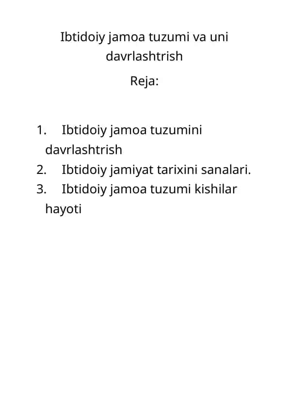 Ibtidoiy jamoa tuzumi va uni davrlashtirish