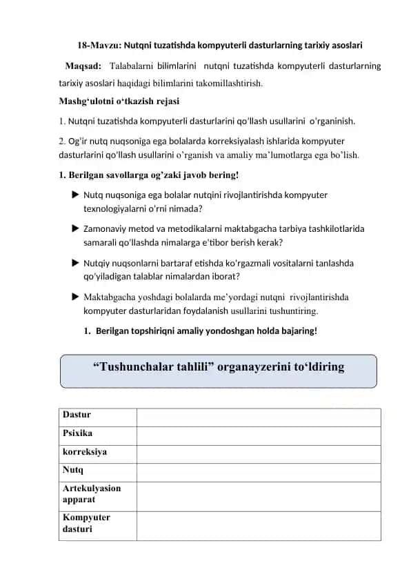 Nutqni tuzatishda kompyuterli dasturlarning tarixiy asoslari