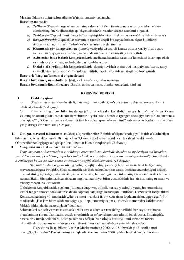 Odam va uning salomatligi to’g’risida umumiy tushuncha