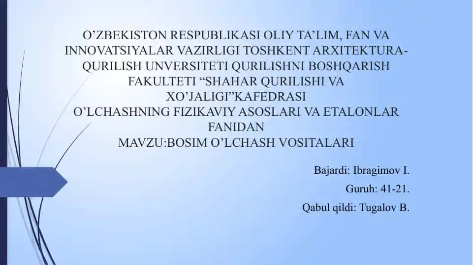 Bosim O'lchash Vositalari