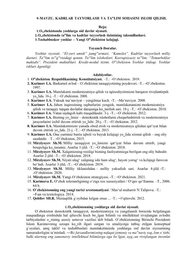 Kadrlar tayyorlash va ta’lim sohasini isloh qilish
