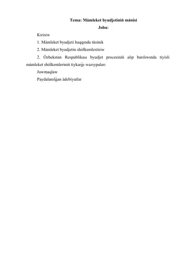 Mámleket byudjetiniń mánisi